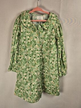 Little Paper Kids Green Floral Collar Dress 100% Cotton Size 7